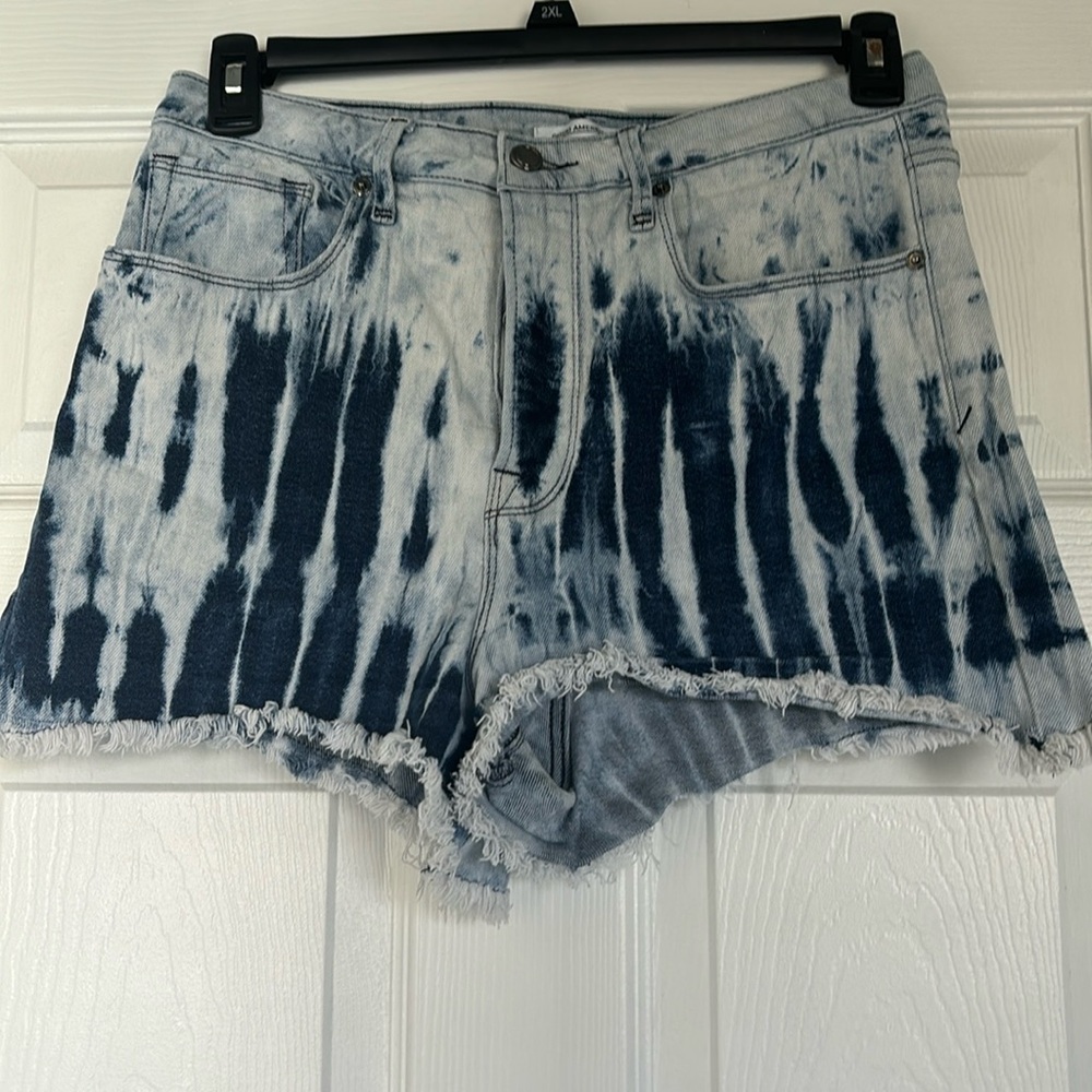 Good American Blue Tie-Dye Jean Shorts